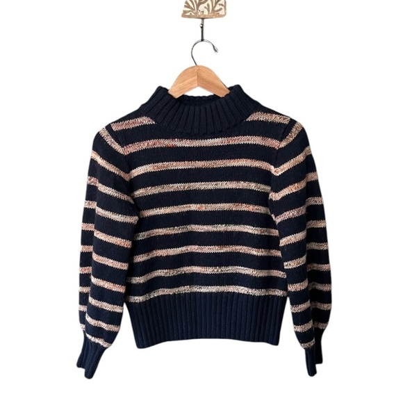 Madewell Wool Blend Striped Metcalf Mockneck Sweater Dark Nightfall - Picture 3 of 12
